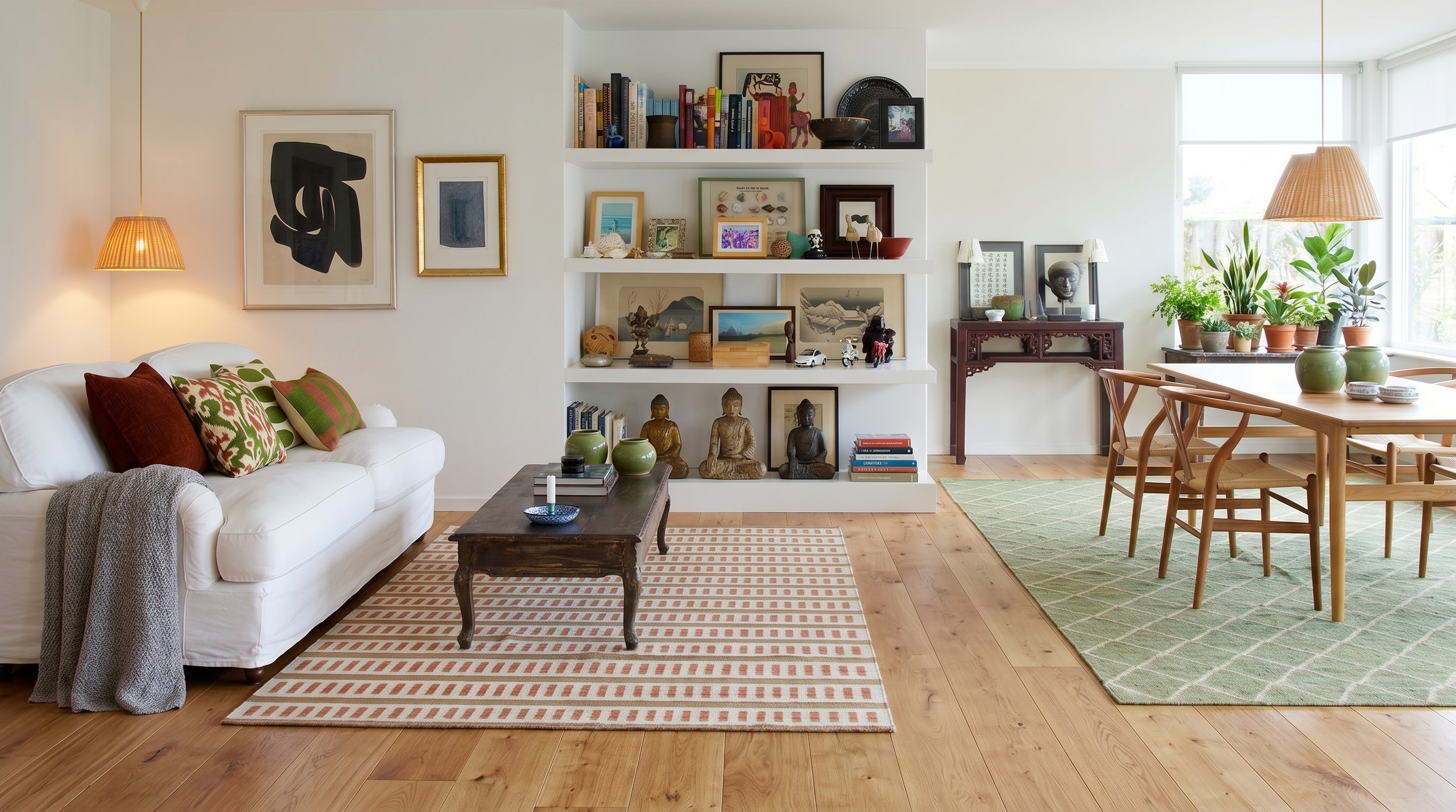 Ambiente residencial preparado para receber, com mesa posta e integração entre estar e jantar